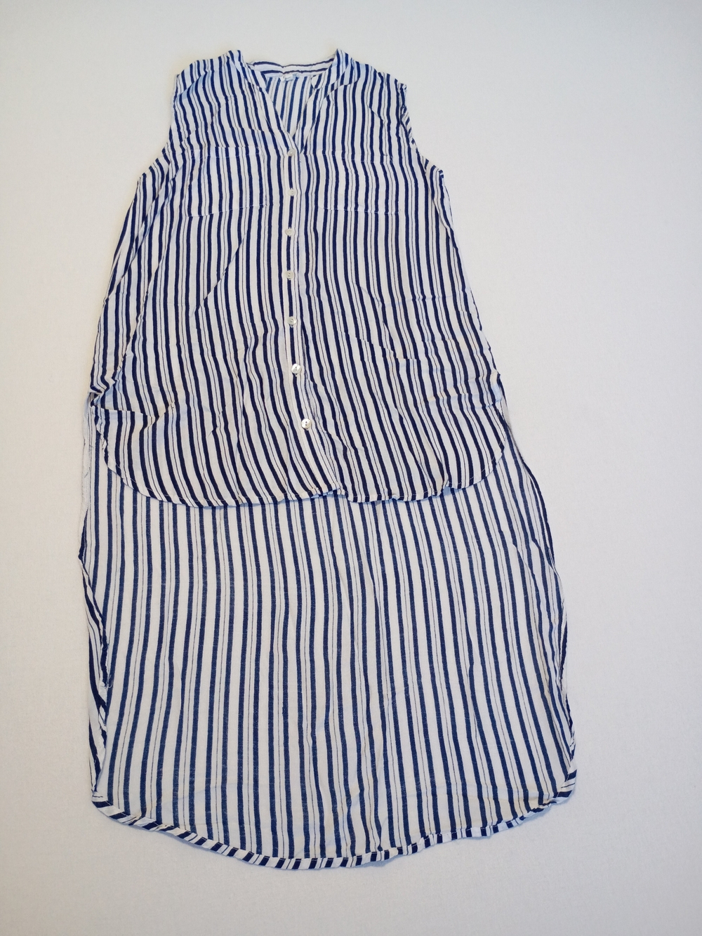 En Crème Small Striped High Low Tunic Top Shirt Dress Sleeveless 100% Rayon